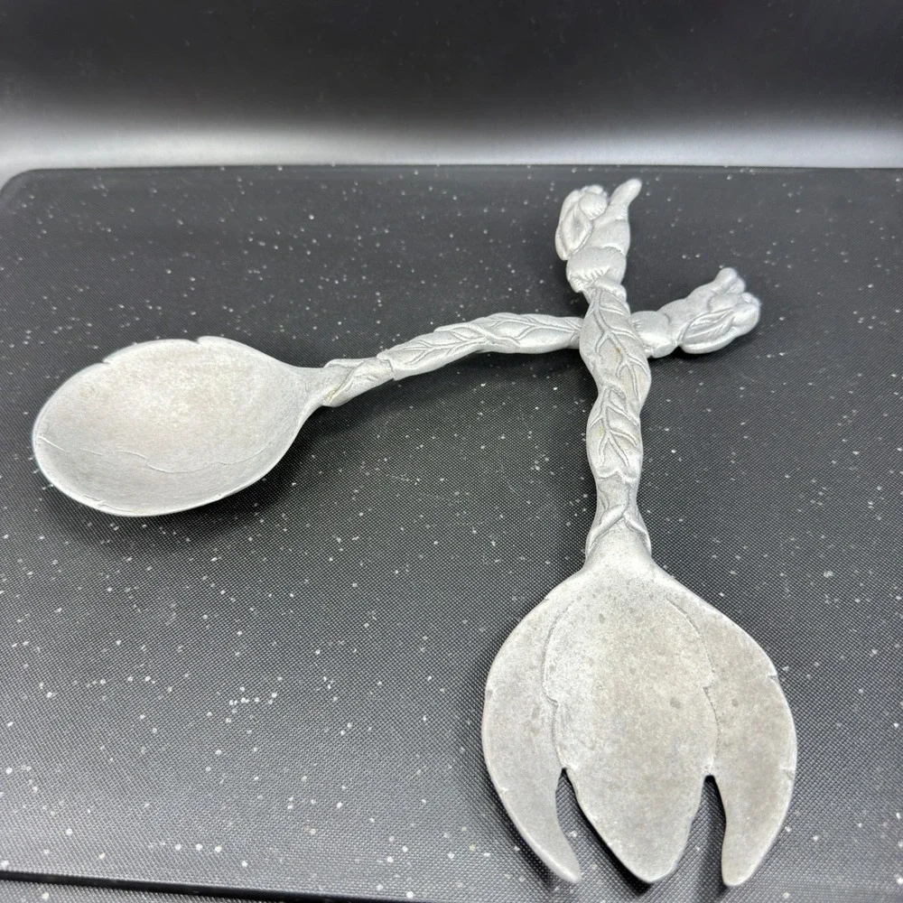 Arthur Court 2004 Bunny Rabbit Salad‎ Server Set Aluminum 11 Inch 2 Piece Silver